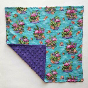 NEW! Turquoise Aqua + Pink Flamingos Purple Lovey / Mini Security Blanket